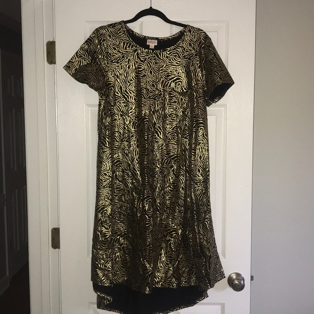 Lularoe Gold & Black Zebra carly dress size L